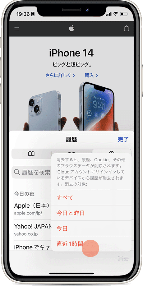 iPhone キャッシュクリア 範囲の指定