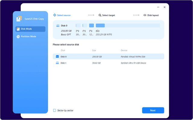 EaseUS Disk Copyを起動ディスクから読み込み