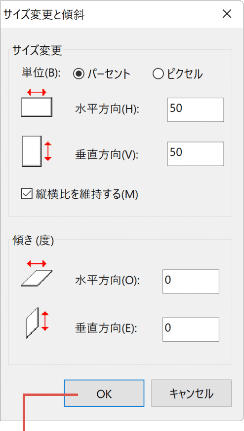 サイズの変更と傾斜