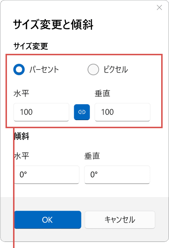 サイズの変更と傾斜