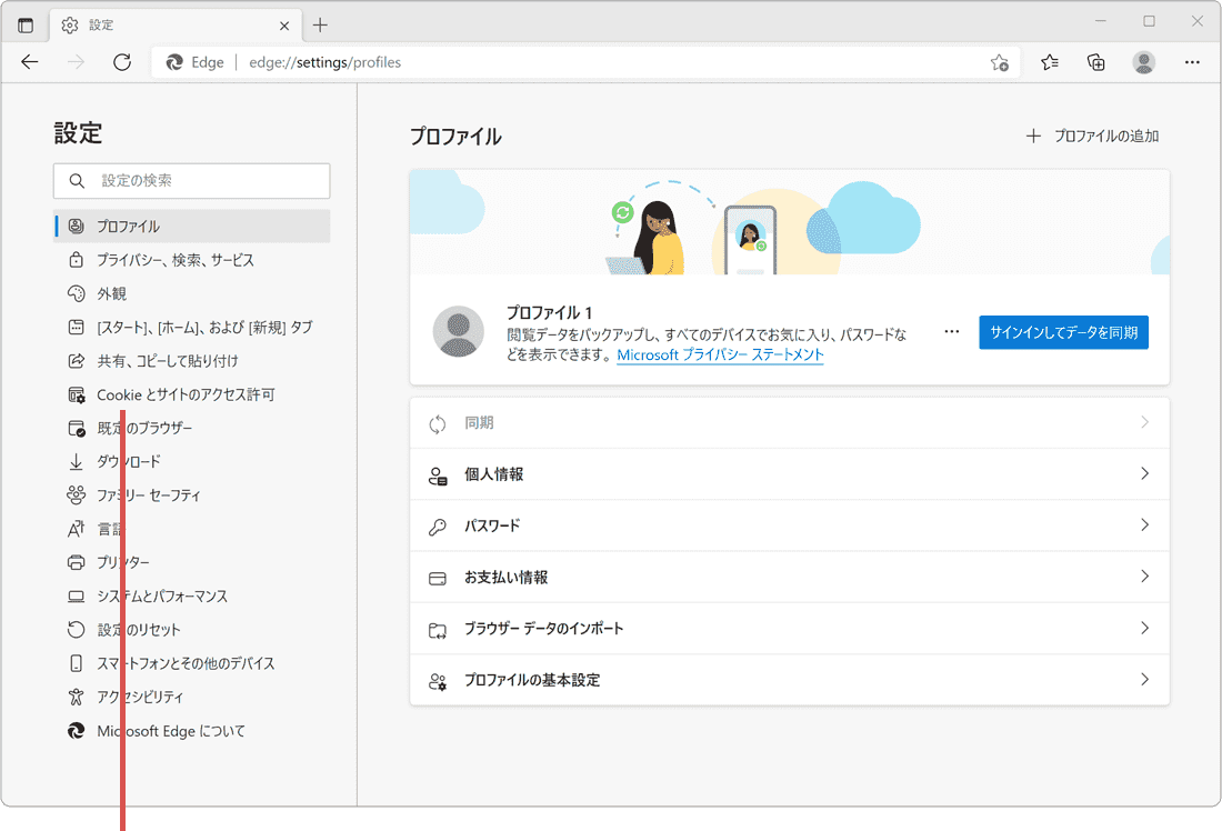 Edgeで画像が表示されない：Cookieとサイトのアクセス許可