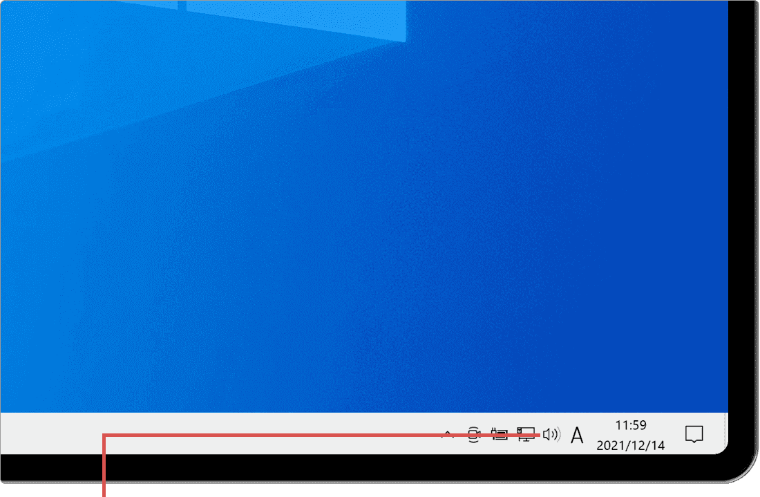 無料で立体音響を利用する タスクバーの音量アイコンを右クリックしている様子