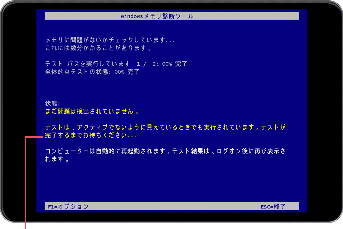 メモリテスト：テストが完了するまで待ちます