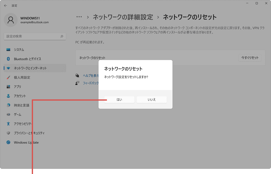 はいをクリック